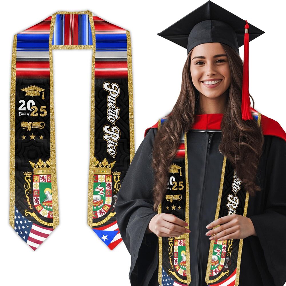 2603 Puerto Rico Flag Graduation Stole Sash Class of 2025 Puerto Rican Flag